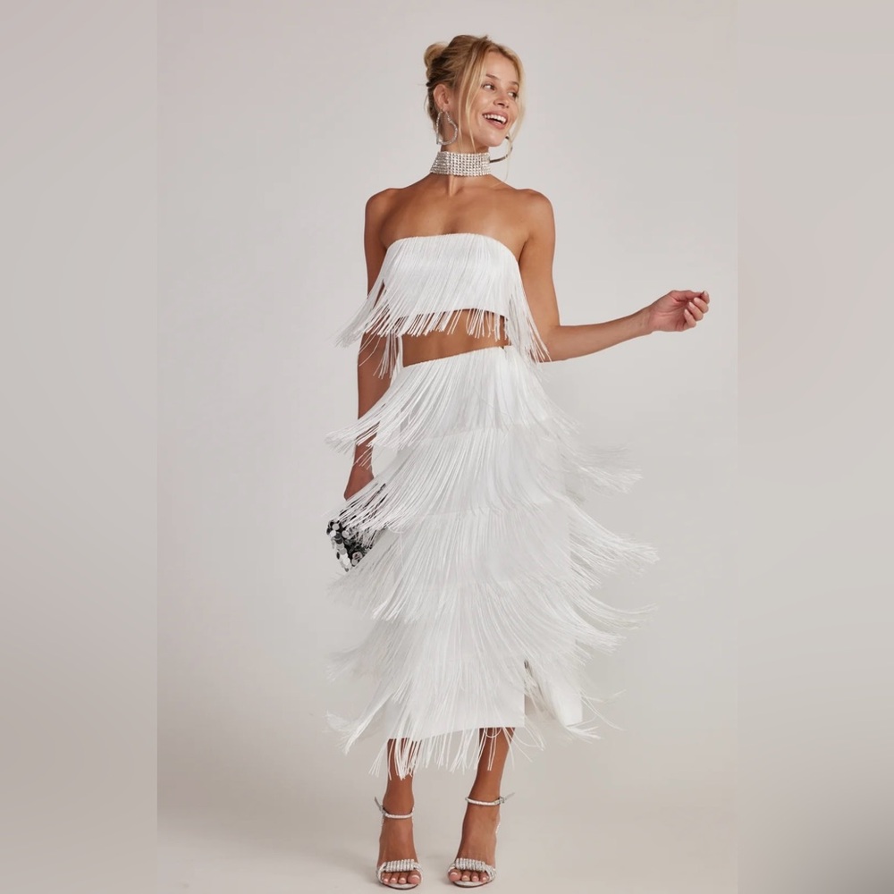12th Tribe Gatsby White Fringe top and skirt - set.